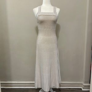 Art Deco Metallic Cream White Gold Sparkly Striped Sweater Tank Dress Ann Taylor